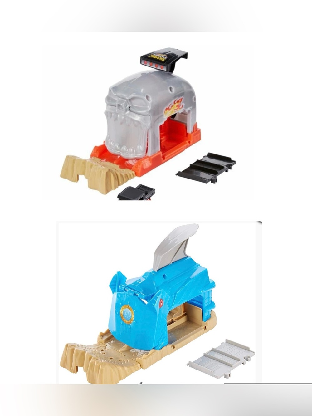 Hot Wheels Monster Trucks Pit and Launch Team Shark Wreak & Bone Shaker